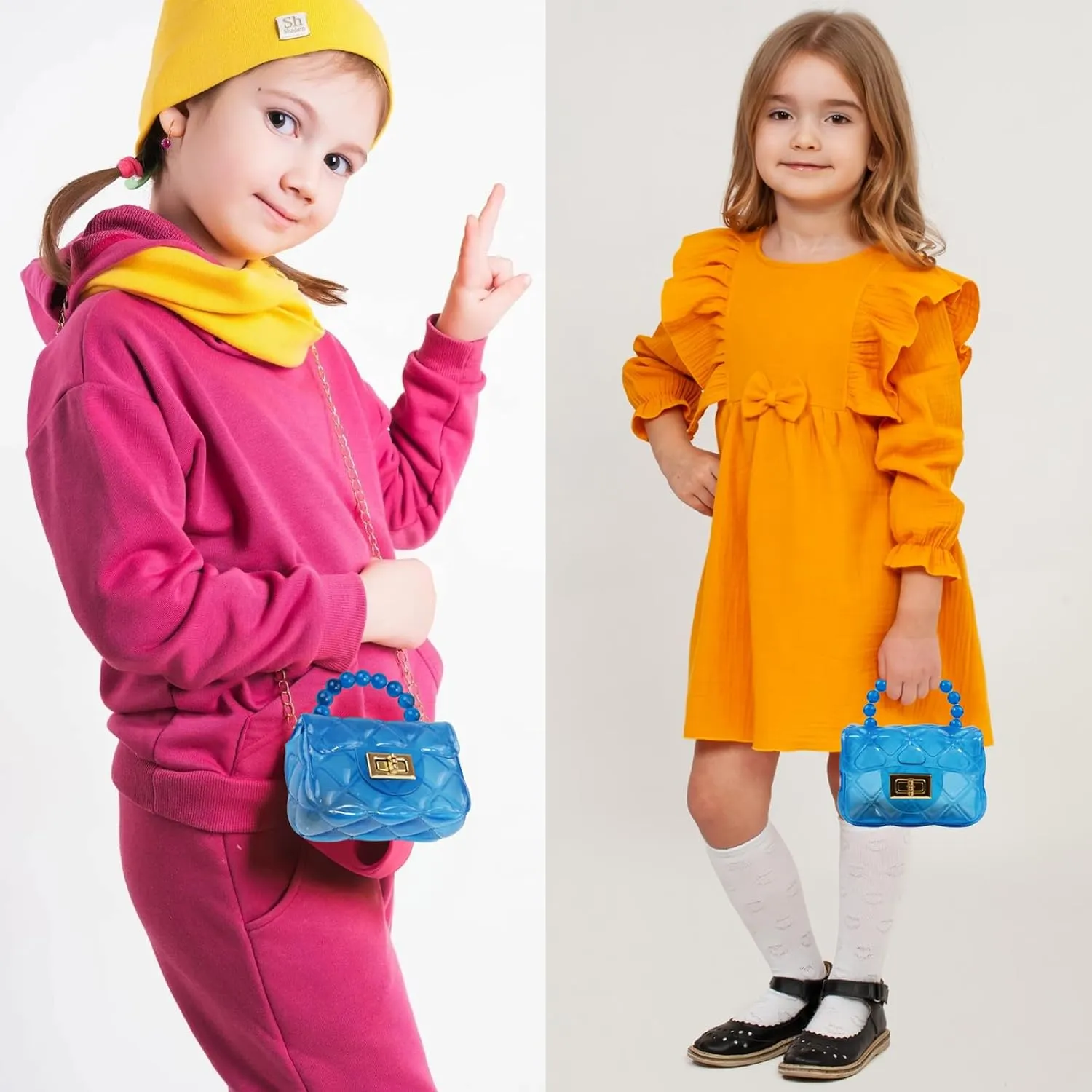 Little Girls Mini Jelly Purse Small Transparent Crossbody Bag Handbags with Bead Handle for Toddler Kids