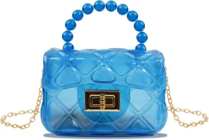 Little Girls Mini Jelly Purse Small Transparent Crossbody Bag Handbags with Bead Handle for Toddler Kids