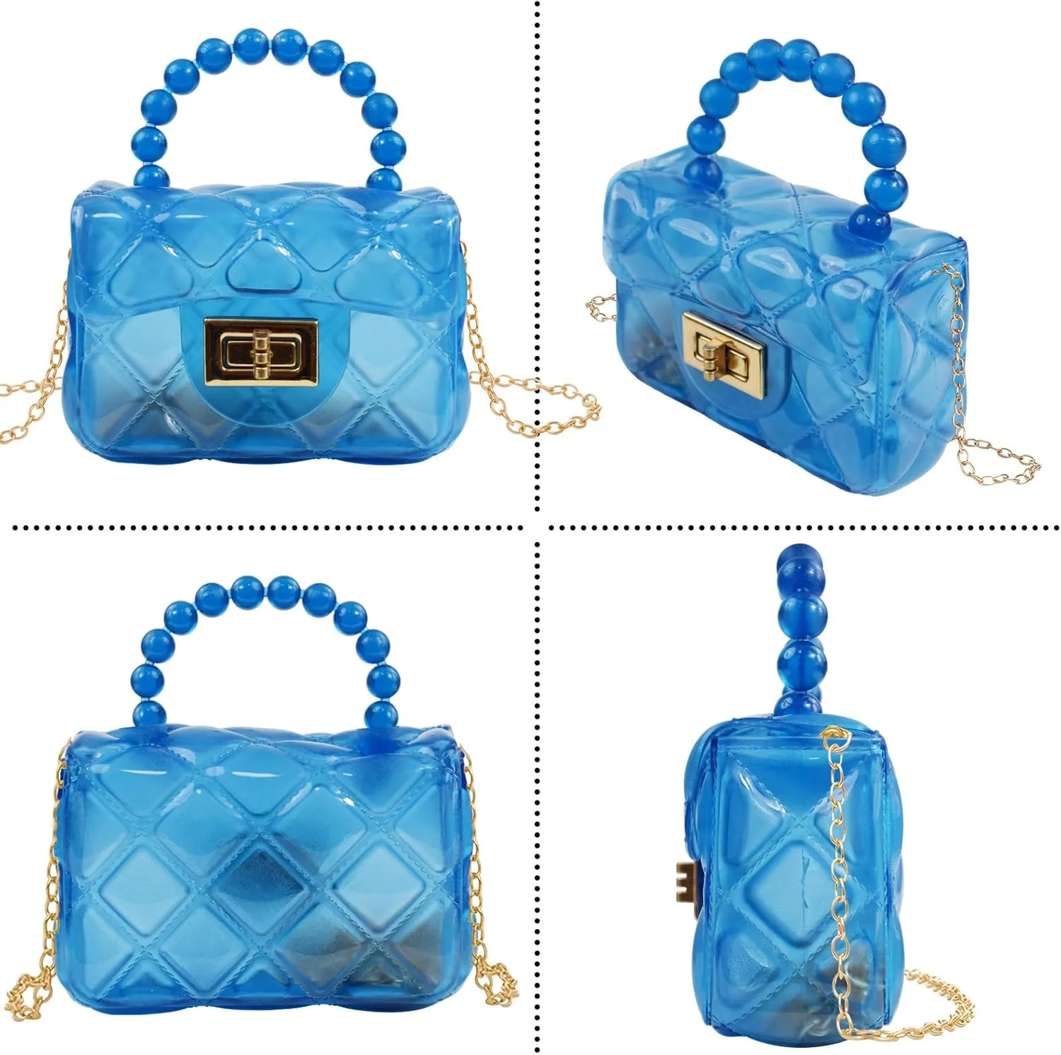 Little Girls Mini Jelly Purse Small Transparent Crossbody Bag Handbags with Bead Handle for Toddler Kids