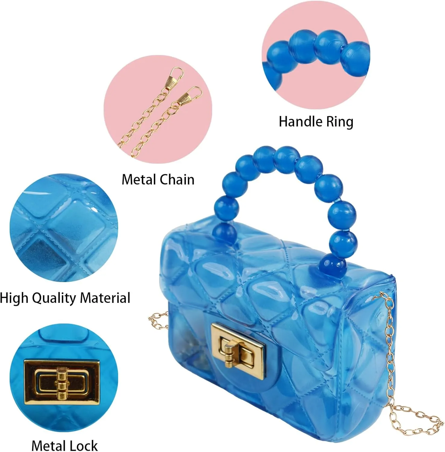 Little Girls Mini Jelly Purse Small Transparent Crossbody Bag Handbags with Bead Handle for Toddler Kids