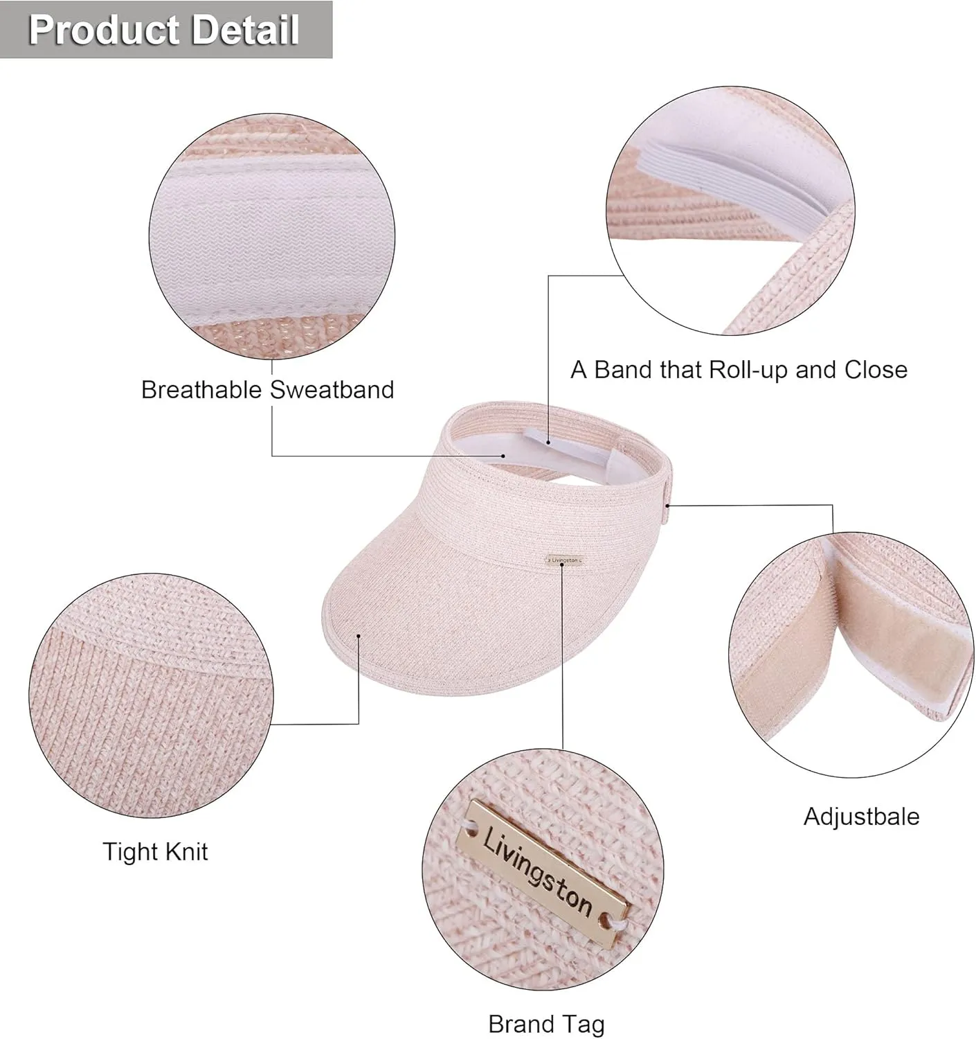 Livingston Sun Visors for Women Black Sun Hat Wide Brim Beach Hat UV Protection Straw Hat