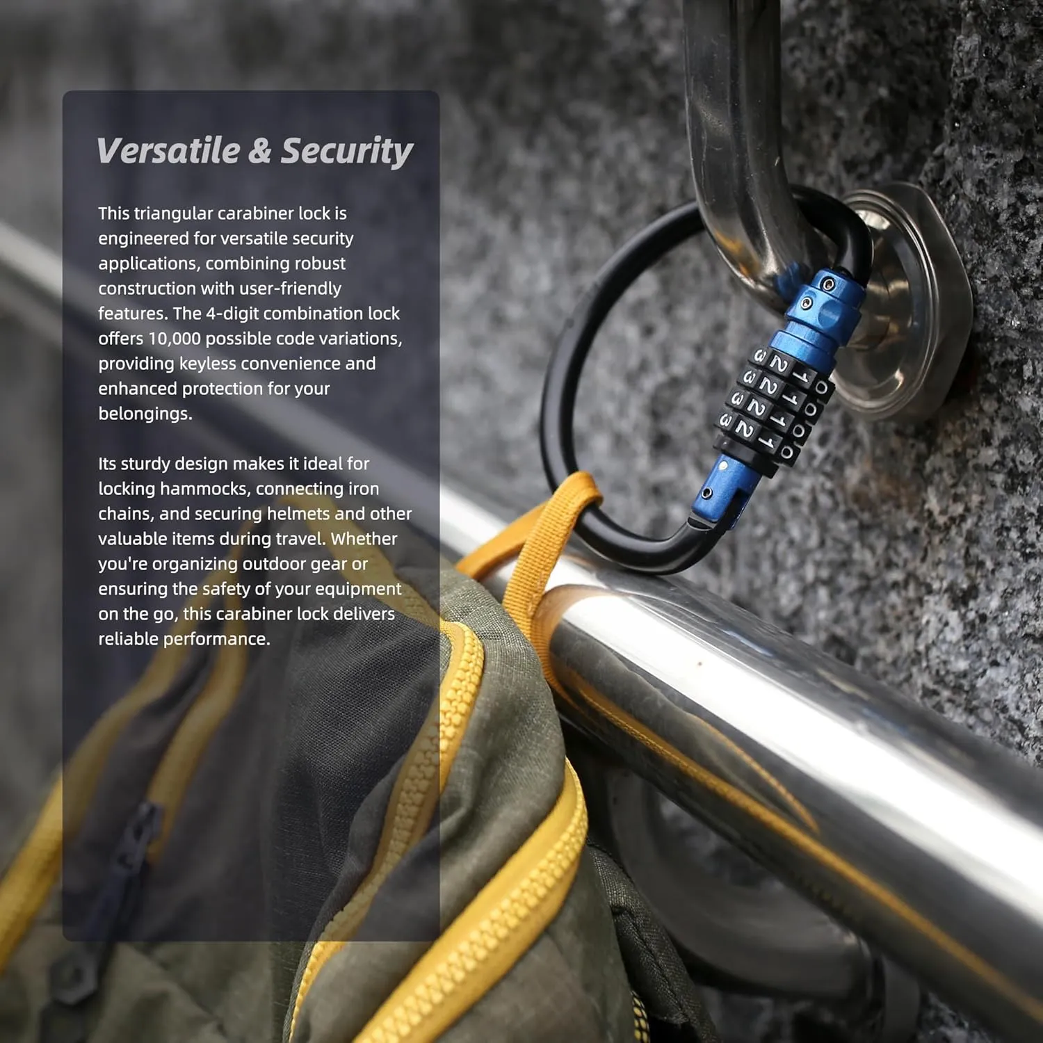 Locking Carabiner Heavy Duty, 4 inch 25KN D Ring, Large Climbing Carabiner Clip with Combination Lock, Gym Carbiner, Oval Caribiner, Triangle Carbineers for Hammock Hooks, Chain Link, Backpack Secure