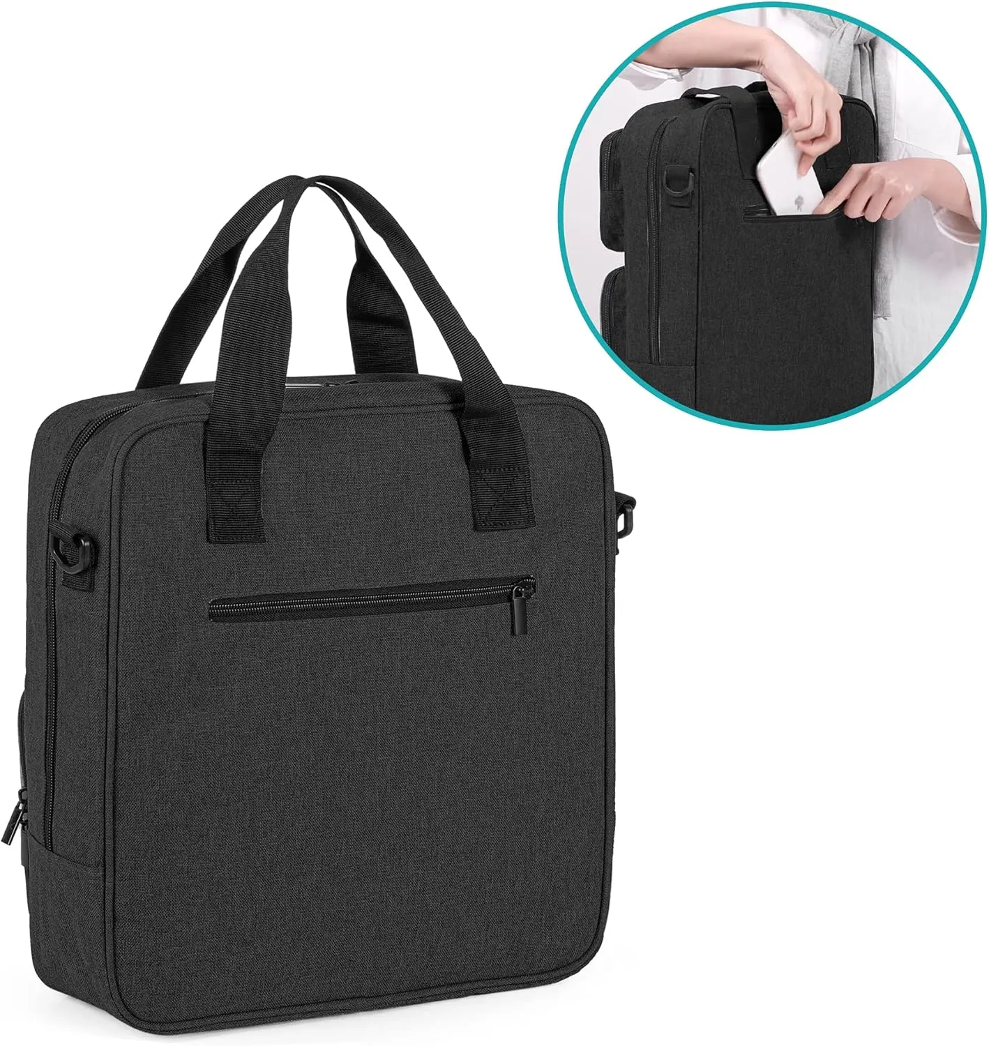 LoDrid Embroidery Storage Bag, Embroidery Project Carry Case, Portable Bag for Embroidery Kit, Craft Supplies & Cross Stitch Kits Tools, with Handles and Shoulder Strap, Black, Bag Only