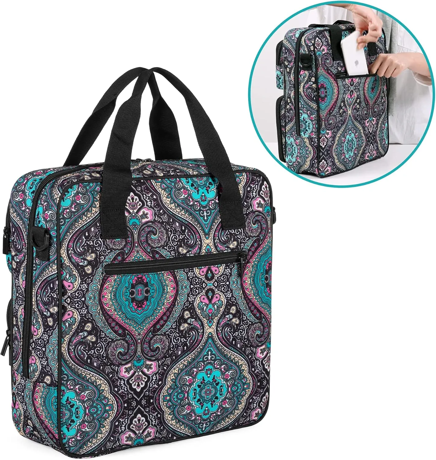 LoDrid Embroidery Storage Bag, Embroidery Project Carry Case, Portable Bag for Embroidery Kit, Craft Supplies & Cross Stitch Kits Tools, with Handles and Shoulder Strap, Totem, Bag Only
