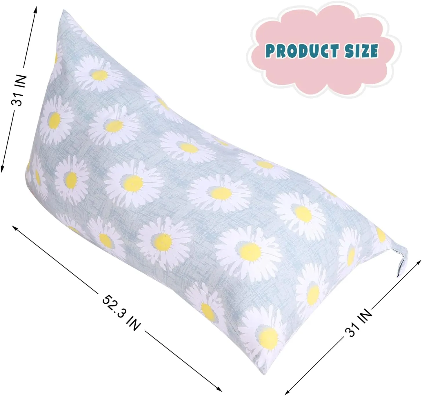 LOLOMLO Stuffed Animal Storage Bean Bag Chair Cover, Canvas Daisy Plush Toy Storage Stuff and Sit Seat for Kids/Teens/Adults, 52" x 31" Extra Large Triangle Floor Sofa Lounger, 200L/52Gal, Cover Only
