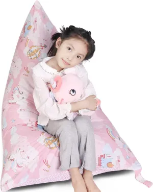 LOLOMLO Stuffed Animal Storage Bean Bag Chair Cover, Cotton Pink Unicorn Plush Toy Storage Stuff and Sit Seat for Kids/Teens/Adults, 52" x 31" Extra Large Triangle Floor Sofa, 200L/52Gal, Cover Only