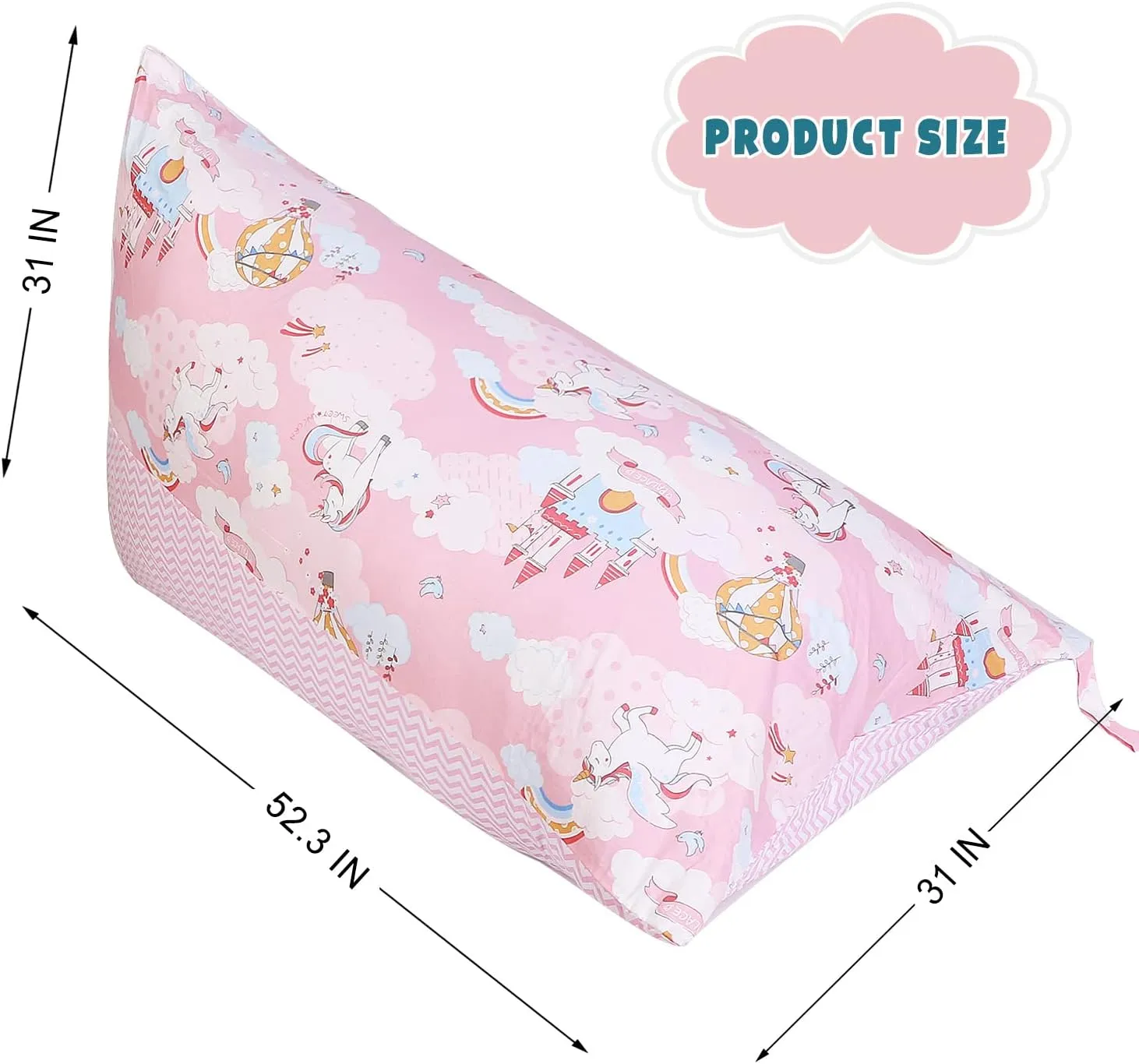 LOLOMLO Stuffed Animal Storage Bean Bag Chair Cover, Cotton Pink Unicorn Plush Toy Storage Stuff and Sit Seat for Kids/Teens/Adults, 52" x 31" Extra Large Triangle Floor Sofa, 200L/52Gal, Cover Only