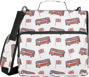 London Bus Zipper Binder 1.5 Inch 3 Ring Binder Bag with Shoulder Strap Binder Organizer for Office College, 1 Pack