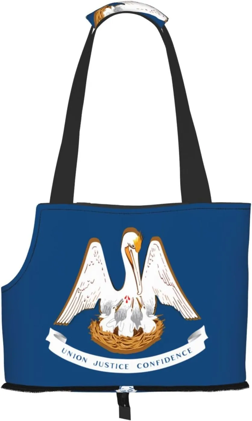 Louisiana State Flag Printed Pet Shoulder Bag, Specially Designed for Small Dogs and Cats, Multifunctional Shoulder and Handbag