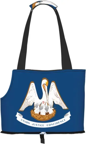 Louisiana State Flag Printed Pet Shoulder Bag, Specially Designed for Small Dogs and Cats, Multifunctional Shoulder and Handbag