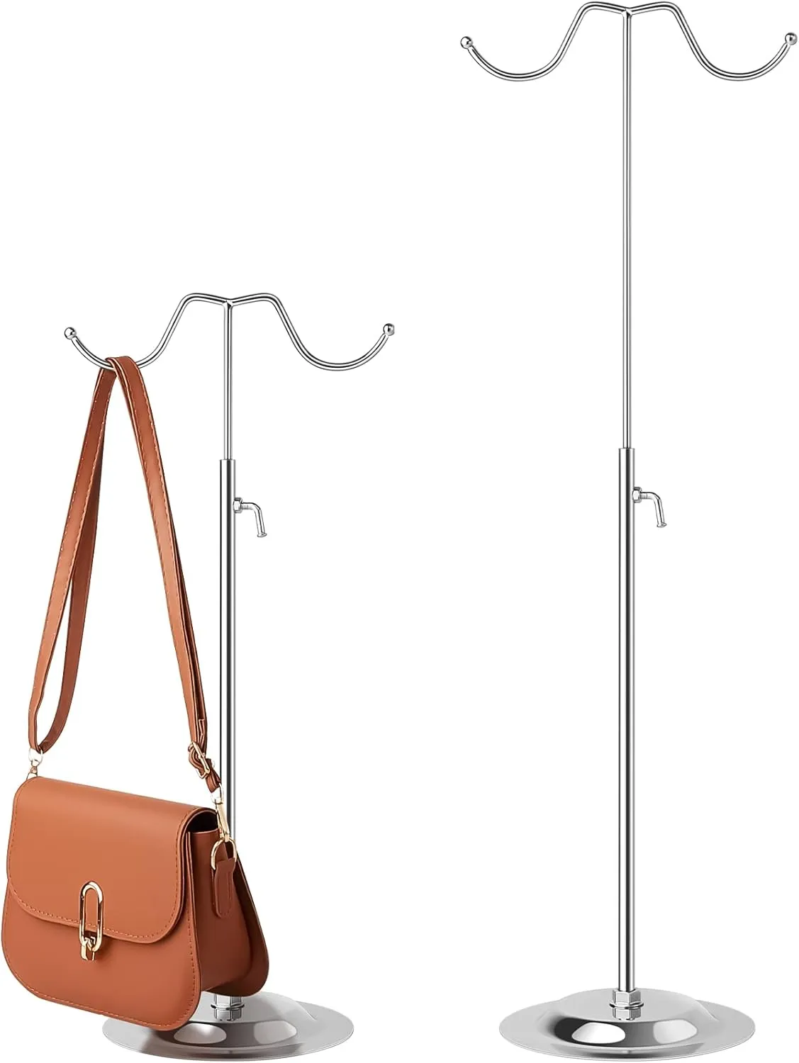 Lounsweer 2 Pcs Purse Handbag Display Stand Double Hook Stainless Steel Metal Purse Holder Rack Stand Table Hanging Display for Women Handbags Wig Hats