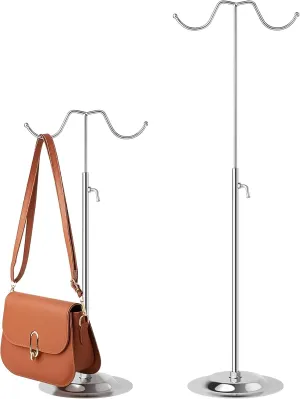Lounsweer 2 Pcs Purse Handbag Display Stand Double Hook Stainless Steel Metal Purse Holder Rack Stand Table Hanging Display for Women Handbags Wig Hats
