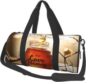 Love Honey Print Round Large Capacity Travel Luggage Bags,Men's and Women's Hand-Held Travel Clothing Bags