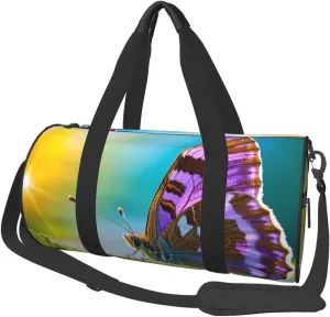 Lovely Purple Butterfly (1) Print Round Large Capacity Travel Luggage Bags,Men's and Women's Hand-Held Travel Clothing Bags