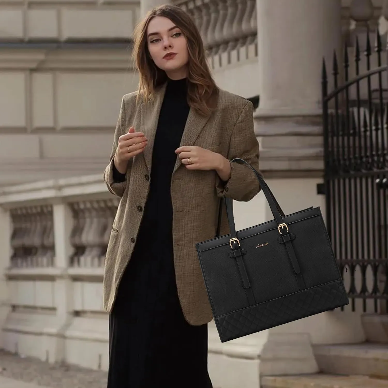 LOVEVOOK Laptop Bag for Women 15.6 inch Canvas Laptop Tote Bag, Large Capacity Work Bag with Clutch Purse, Computer Bag Office Business Briefcase, Casual Handbag for Travel College Teacher School
