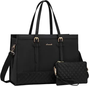 LOVEVOOK Laptop Bag for Women 15.6 inch Canvas Laptop Tote Bag, Large Capacity Work Bag with Clutch Purse, Computer Bag Office Business Briefcase, Casual Handbag for Travel College Teacher School