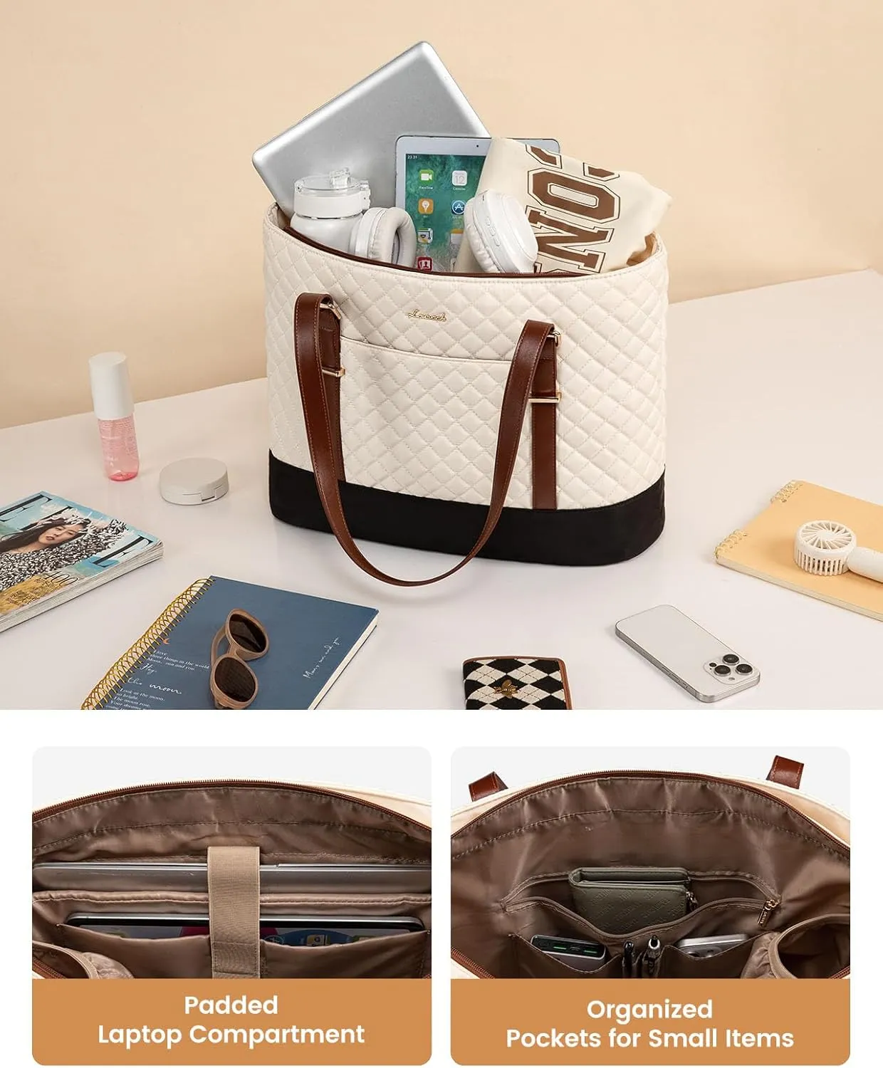 LOVEVOOK Laptop Bag for Women, 15.6 Inch Work Tote Computer Bag With Large Cup Holder, Lightweight Large Laptop Briefcase for Travel, Bussiness, Teacher