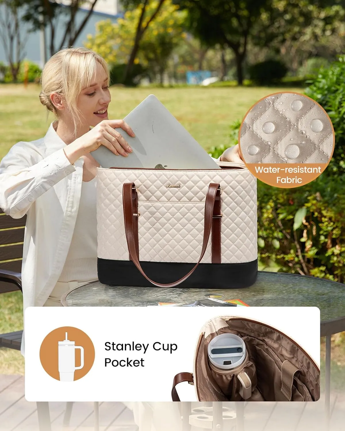 LOVEVOOK Laptop Bag for Women, 15.6 Inch Work Tote Computer Bag With Large Cup Holder, Lightweight Large Laptop Briefcase for Travel, Bussiness, Teacher