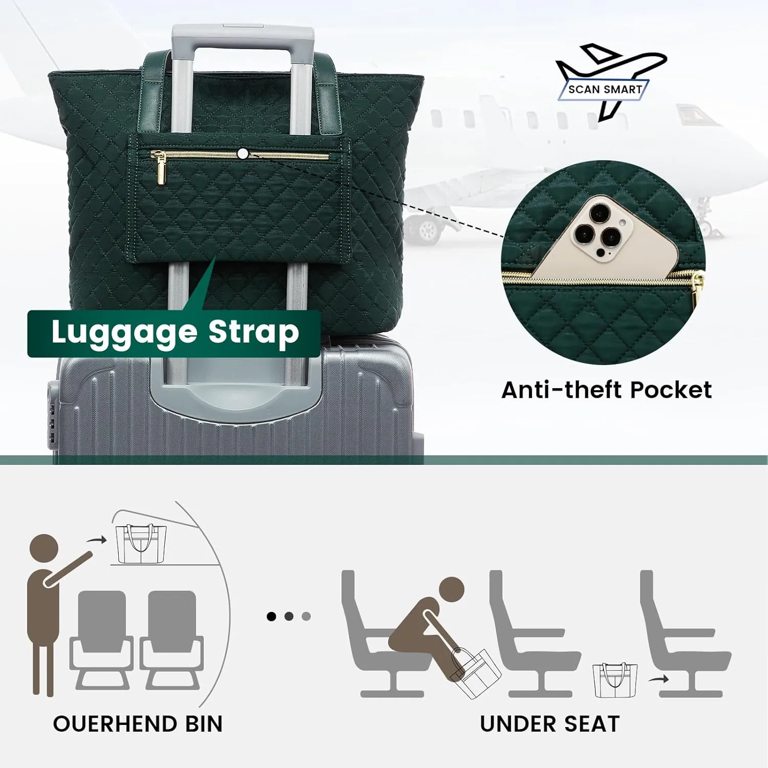 LOVEVOOK Laptop Bag for Women 15.6 inch,Diamond Quilted Work Womens Laptops Tote Bag Computer Shoulder Bags,Stylish Travel Tote Bag Laptop Purse Briefcase Handbag with Clutch Purse,Dark Green