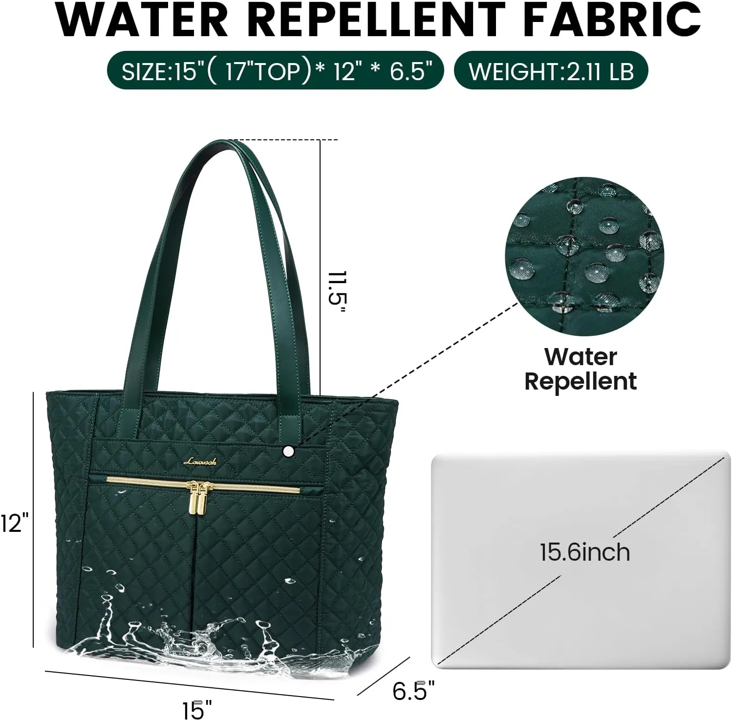 LOVEVOOK Laptop Bag for Women 15.6 inch,Diamond Quilted Work Womens Laptops Tote Bag Computer Shoulder Bags,Stylish Travel Tote Bag Laptop Purse Briefcase Handbag with Clutch Purse,Dark Green