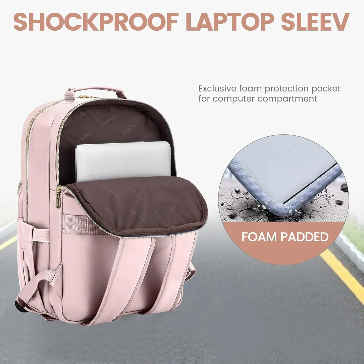 LOVEVOOK Leather Backpacks for Women,15.6 inch Leather Laptop Backpack Women Computer Backpack Laptop Bag,Stylish Quilted Travel Backpack Purse Work College Teacher Backpacks with USB Port,Rose Pink