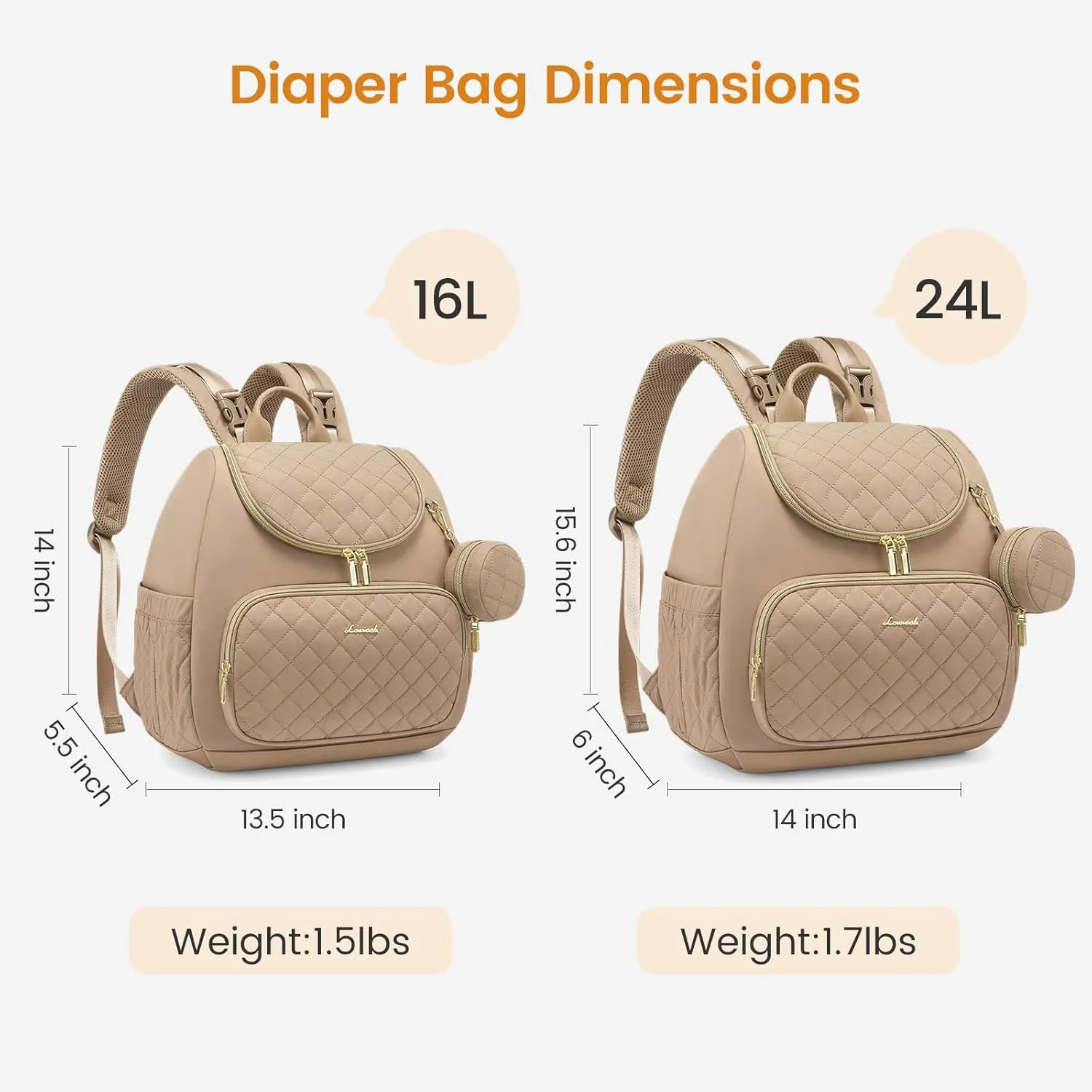 LOVEVOOK Small Diaper Bag Backpack, Waterproof Diaper Bags for Baby Girl Boy with Changing Pad, Stylish Baby Diaper Bag, Travel Diaper Bag for Mom Dad with Stroller Buckles,14 Inch