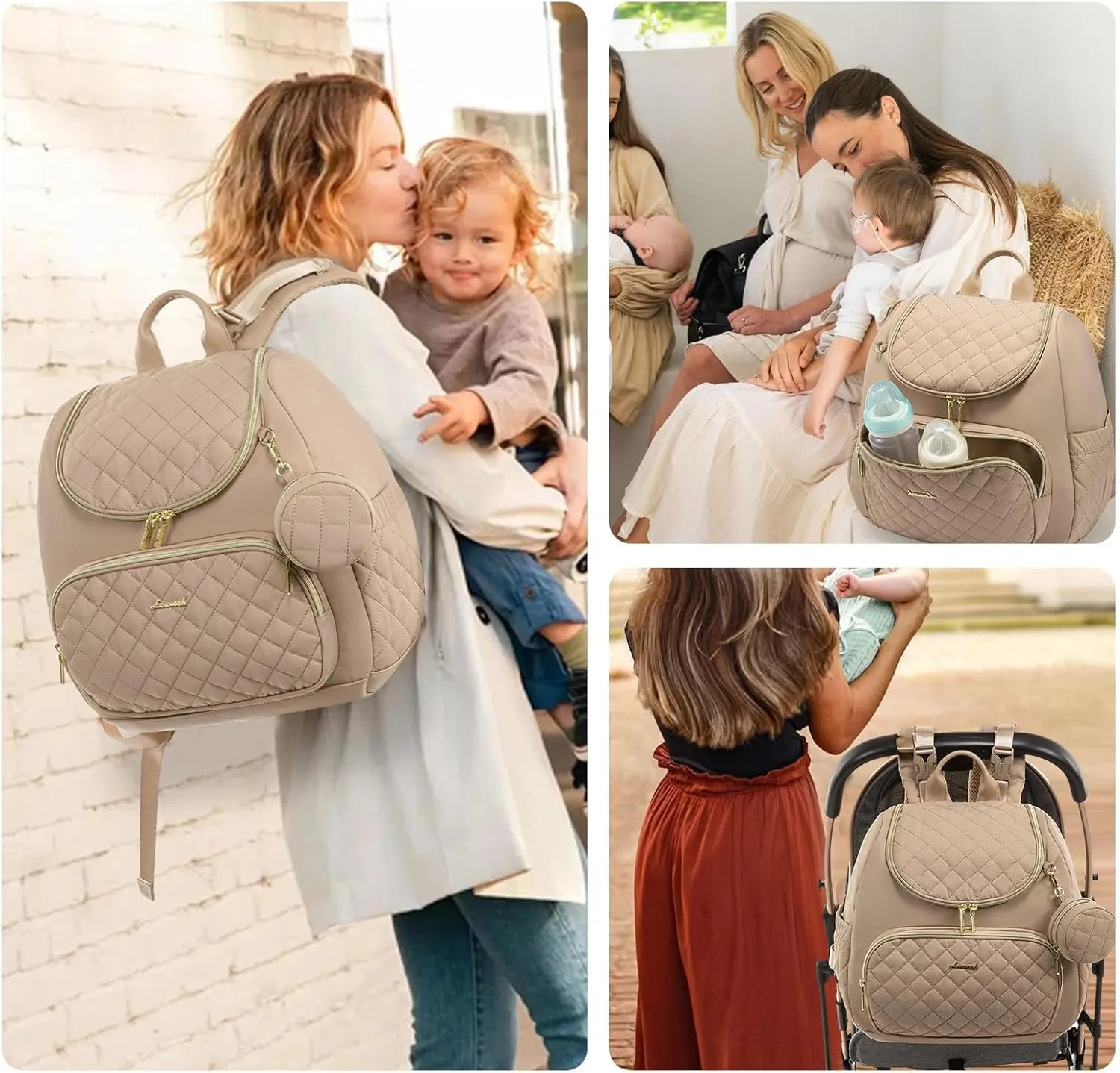 LOVEVOOK Small Diaper Bag Backpack, Waterproof Diaper Bags for Baby Girl Boy with Changing Pad, Stylish Baby Diaper Bag, Travel Diaper Bag for Mom Dad with Stroller Buckles,14 Inch