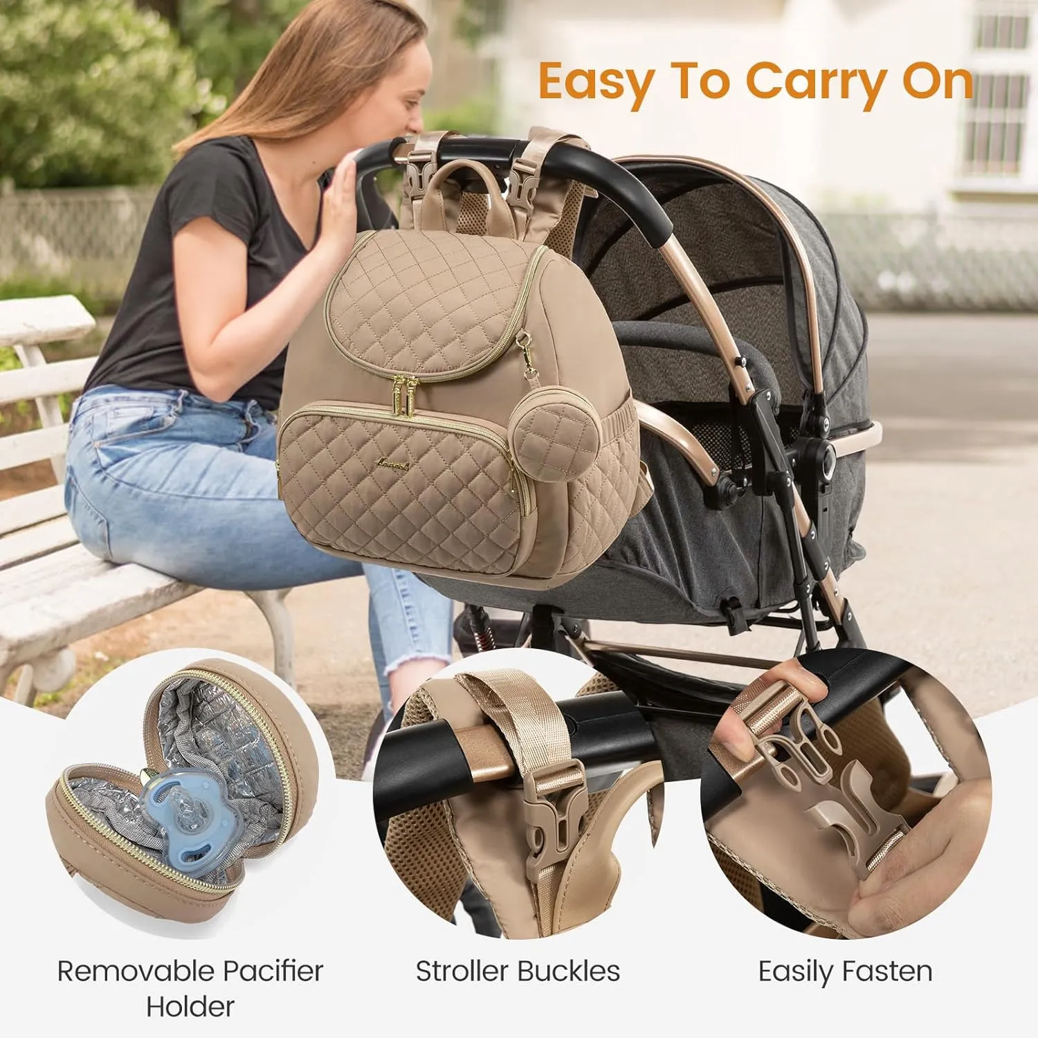 LOVEVOOK Small Diaper Bag Backpack, Waterproof Diaper Bags for Baby Girl Boy with Changing Pad, Stylish Baby Diaper Bag, Travel Diaper Bag for Mom Dad with Stroller Buckles,14 Inch