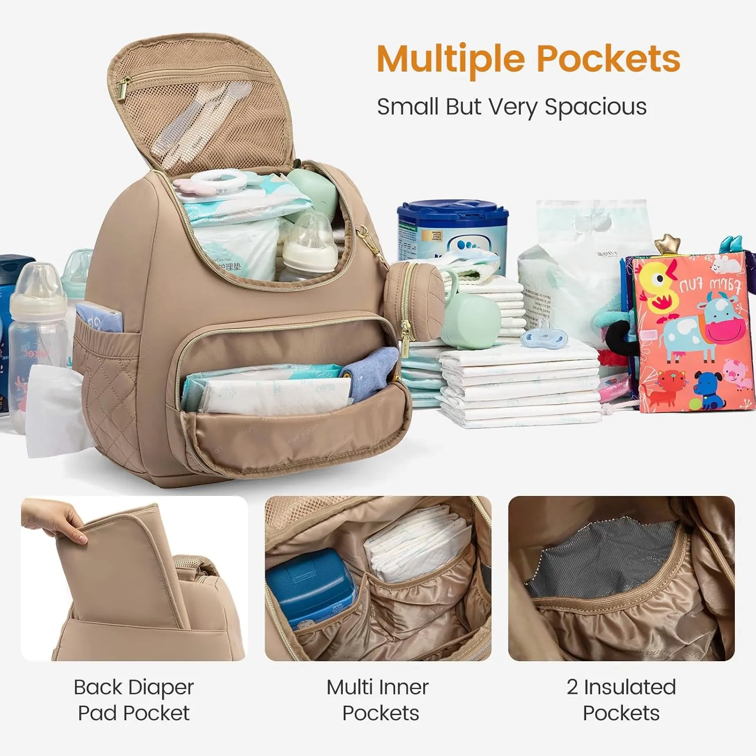 LOVEVOOK Small Diaper Bag Backpack, Waterproof Diaper Bags for Baby Girl Boy with Changing Pad, Stylish Baby Diaper Bag, Travel Diaper Bag for Mom Dad with Stroller Buckles,14 Inch