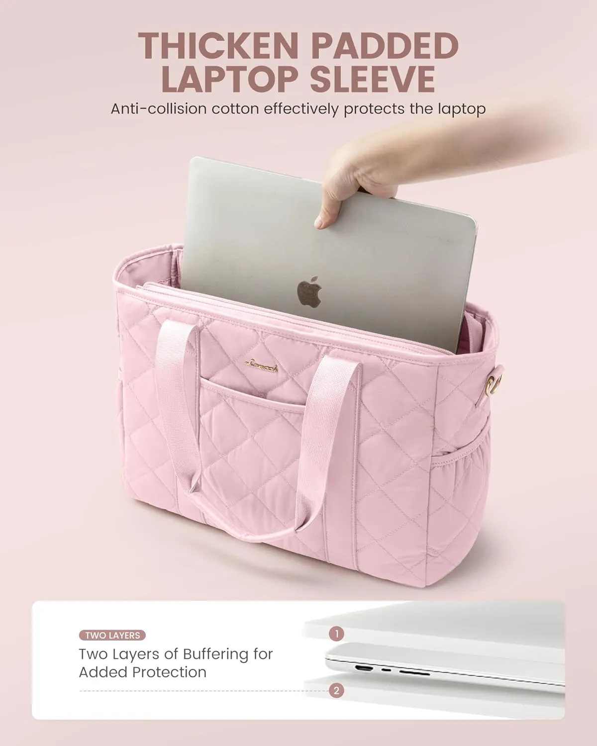 LOVEVOOK Tote Bag for Women, Quilted Puffer 15.6 Inch Laptop Handbag with Zipper, Large Lightweight Shoulder Bag
