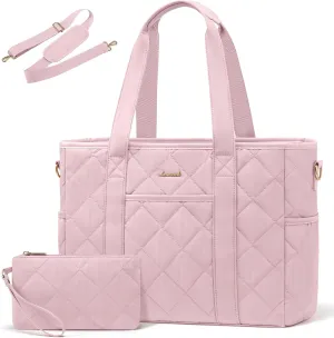 LOVEVOOK Tote Bag for Women, Quilted Puffer 15.6 Inch Laptop Handbag with Zipper, Large Lightweight Shoulder Bag