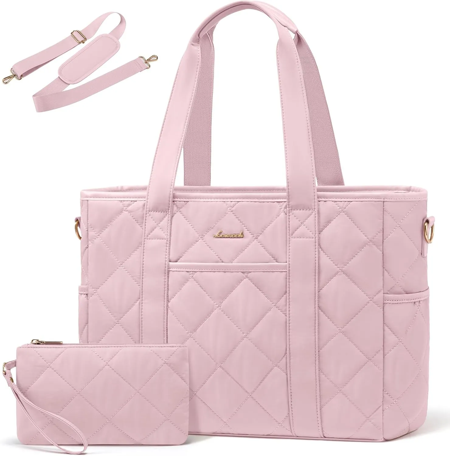 LOVEVOOK Tote Bag for Women, Quilted Puffer 15.6 Inch Laptop Handbag with Zipper, Large Lightweight Shoulder Bag