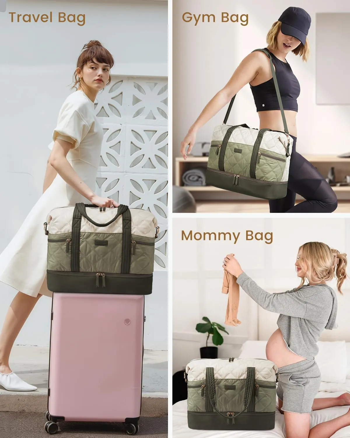 LOVEVOOK Travel Duffle Bag, Lightweight Weekender Bags for Women with Shoe Compartment, Puffer Gym Bag Personal Item Travel Bag, Quilted Carry On Overnight Bags and Hospital Bag for Labor and Delivery
