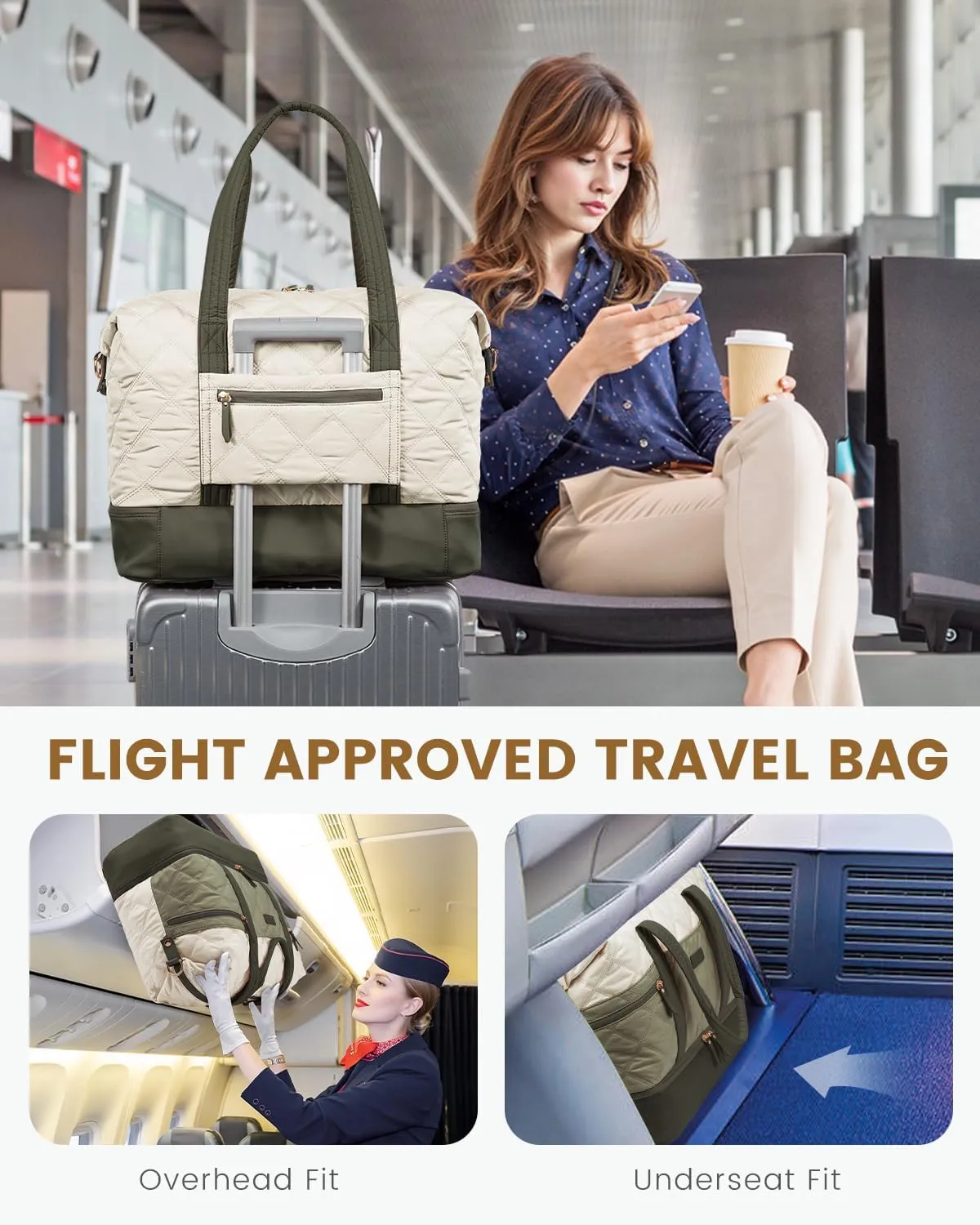 LOVEVOOK Travel Duffle Bag, Lightweight Weekender Bags for Women with Shoe Compartment, Puffer Gym Bag Personal Item Travel Bag, Quilted Carry On Overnight Bags and Hospital Bag for Labor and Delivery