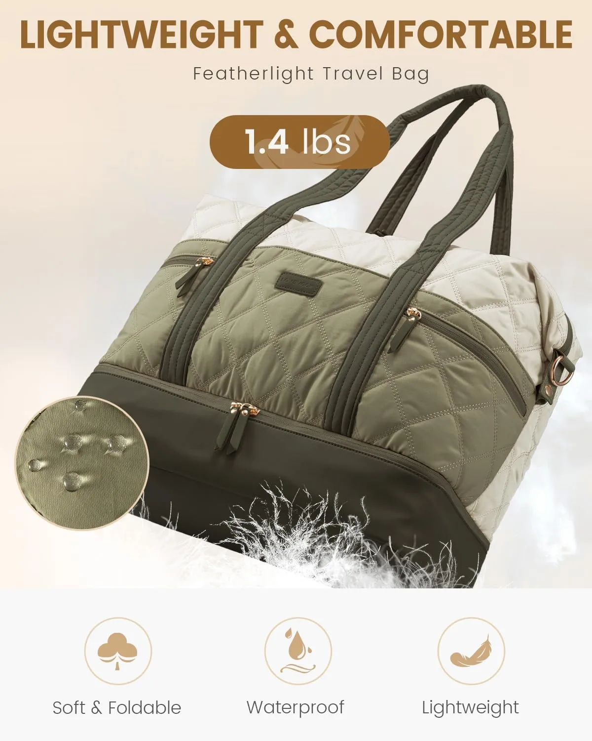 LOVEVOOK Travel Duffle Bag, Lightweight Weekender Bags for Women with Shoe Compartment, Puffer Gym Bag Personal Item Travel Bag, Quilted Carry On Overnight Bags and Hospital Bag for Labor and Delivery