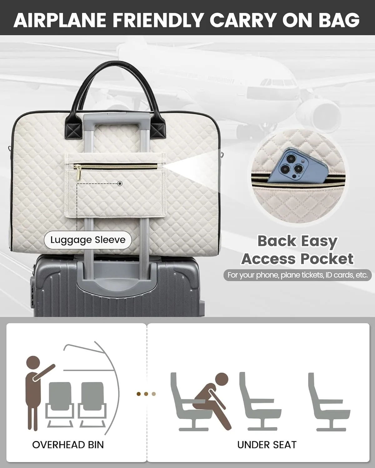 LOVEVOOK Weekender Bag for Women, Large Travel Duffle with Toiletry Shoes Bag, Carry on Overnight with Laptop Compartment for Airplane Business Trips Wet Pocket 4Pcs Set