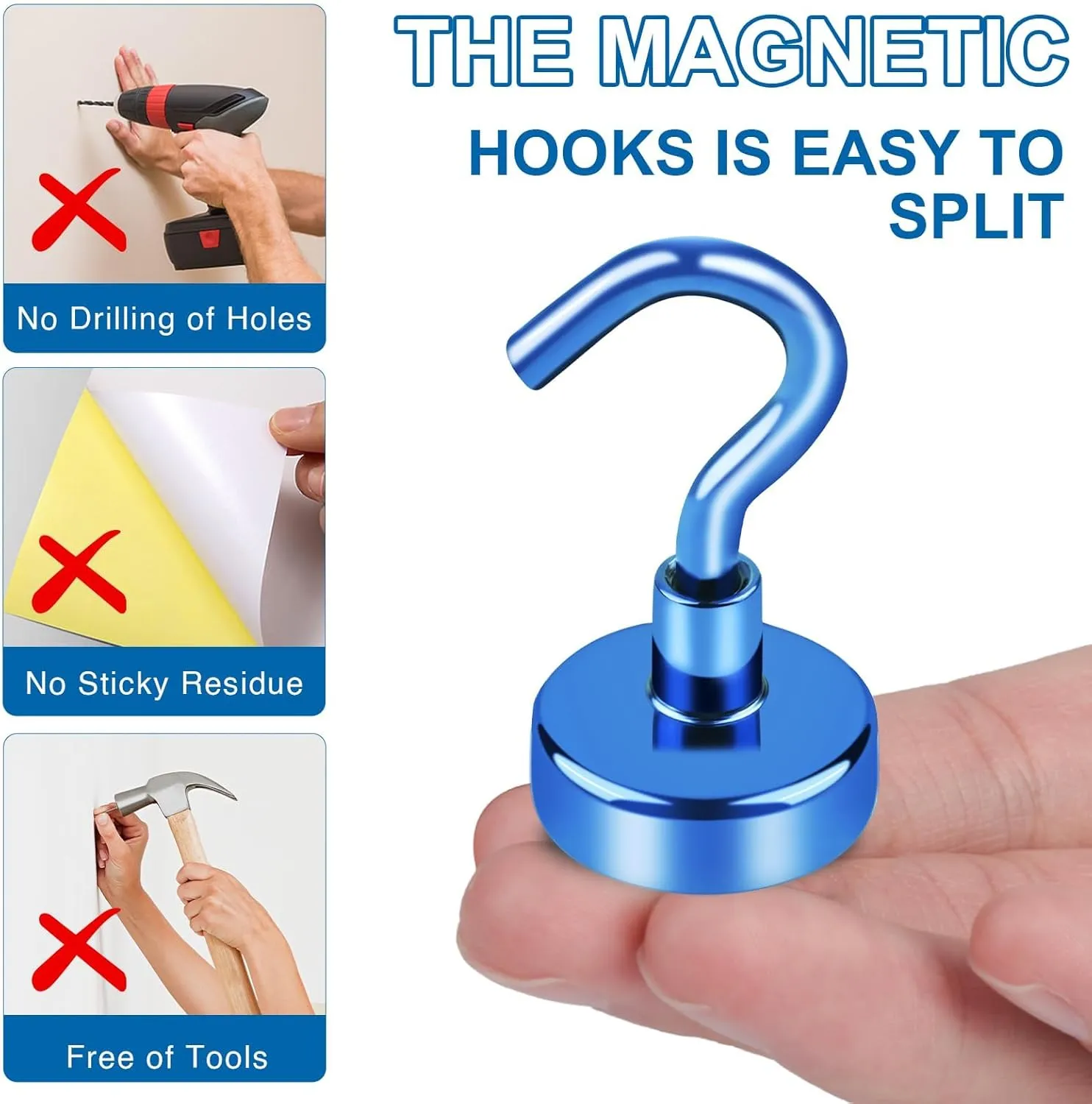 LOVIMAG Magnetic Hooks for Cruise Cabins, 110lbs Blue Magnetic Hooks for Classroom, Strong Magnets with Hooks for Hanging, Neodymium Magnet Hooks for Fridge, Ceiling, Locker, Camper, Travel-25 Pcs