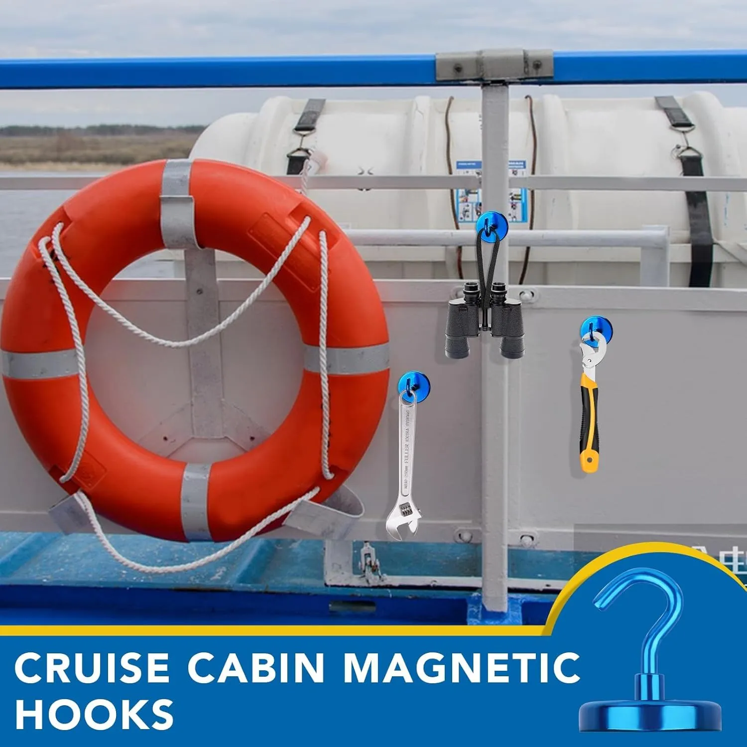 LOVIMAG Magnetic Hooks for Cruise Cabins, 110lbs Blue Magnetic Hooks for Classroom, Strong Magnets with Hooks for Hanging, Neodymium Magnet Hooks for Fridge, Ceiling, Locker, Camper, Travel-25 Pcs