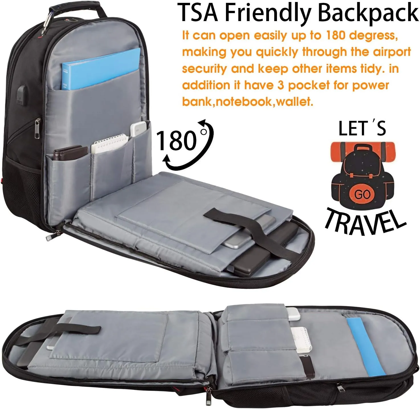 LTINVECK Travel Laptop Backpack, Extra Large Backpack for Men Women with USB Charging Port, TSA Friendly Heavy Duty Big Business Computer Bag Tech Backpacks Bag Fit 17 Inch Laptops, RFID Backbag