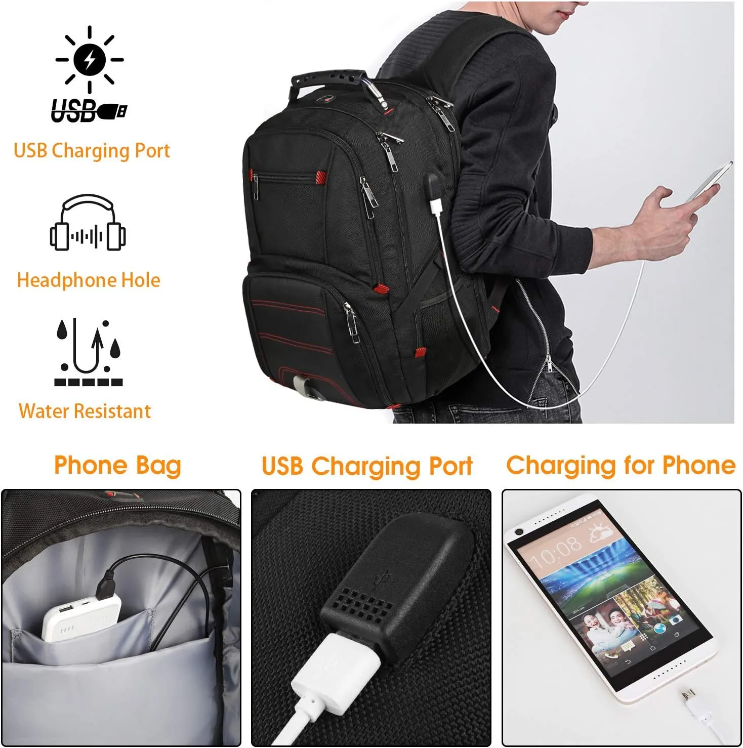 LTINVECK Travel Laptop Backpack, Extra Large Backpack for Men Women with USB Charging Port, TSA Friendly Heavy Duty Big Business Computer Bag Tech Backpacks Bag Fit 17 Inch Laptops, RFID Backbag