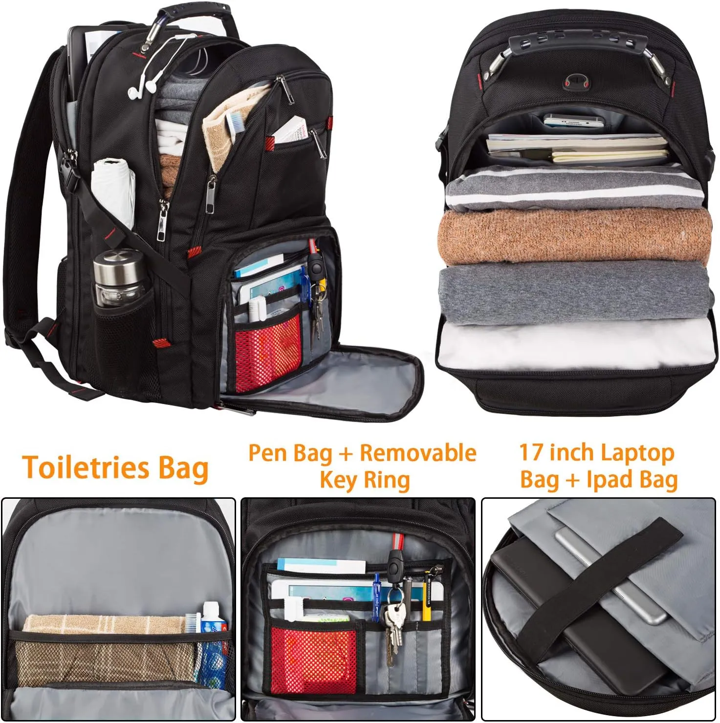 LTINVECK Travel Laptop Backpack, Extra Large Backpack for Men Women with USB Charging Port, TSA Friendly Heavy Duty Big Business Computer Bag Tech Backpacks Bag Fit 17 Inch Laptops, RFID Backbag