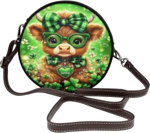 Luck And Hope Four-Leaf Clover Women Round Crossbody Bags Leather Sling Bag Purse