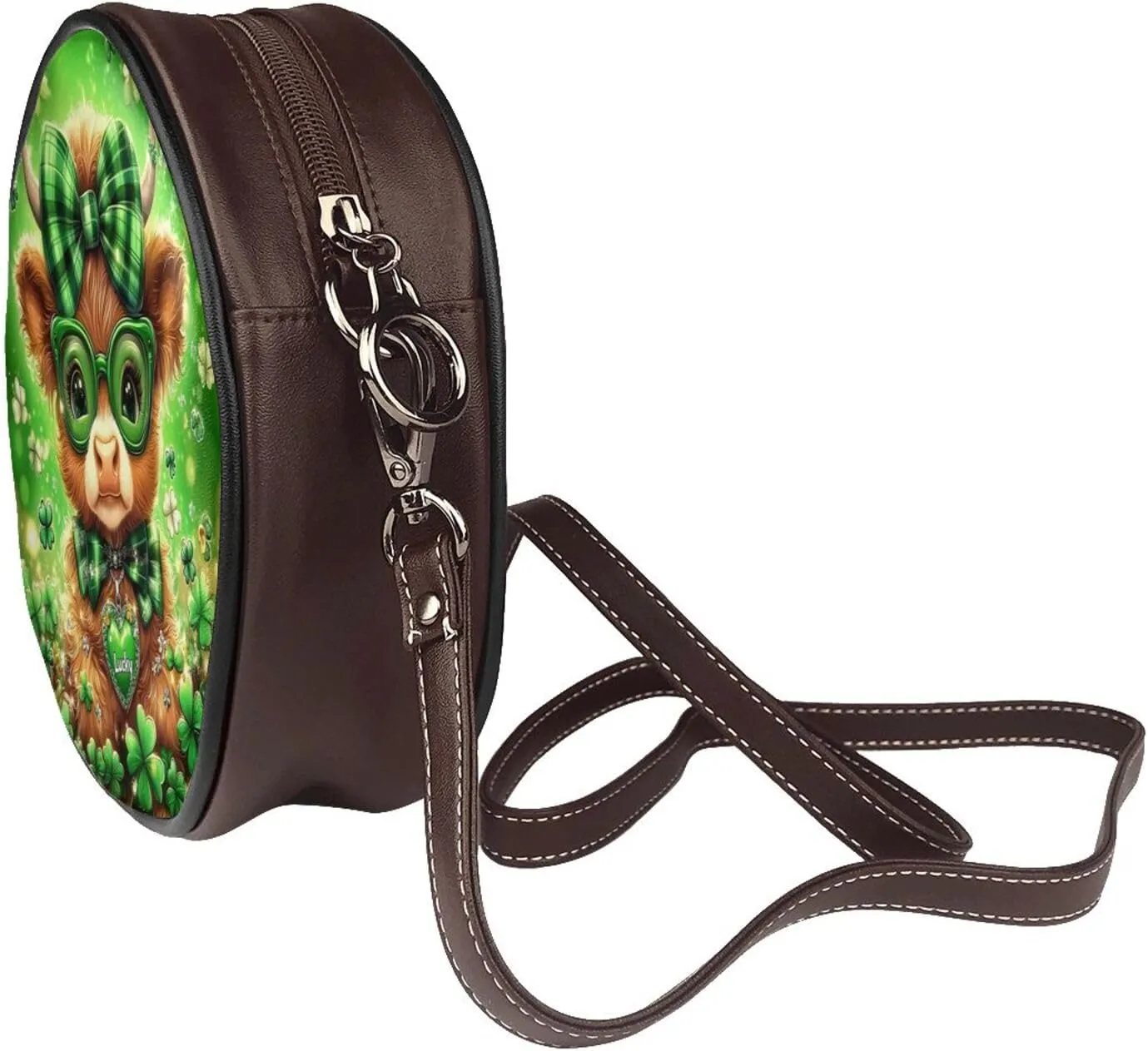 Luck And Hope Four-Leaf Clover Women Round Crossbody Bags Leather Sling Bag Purse