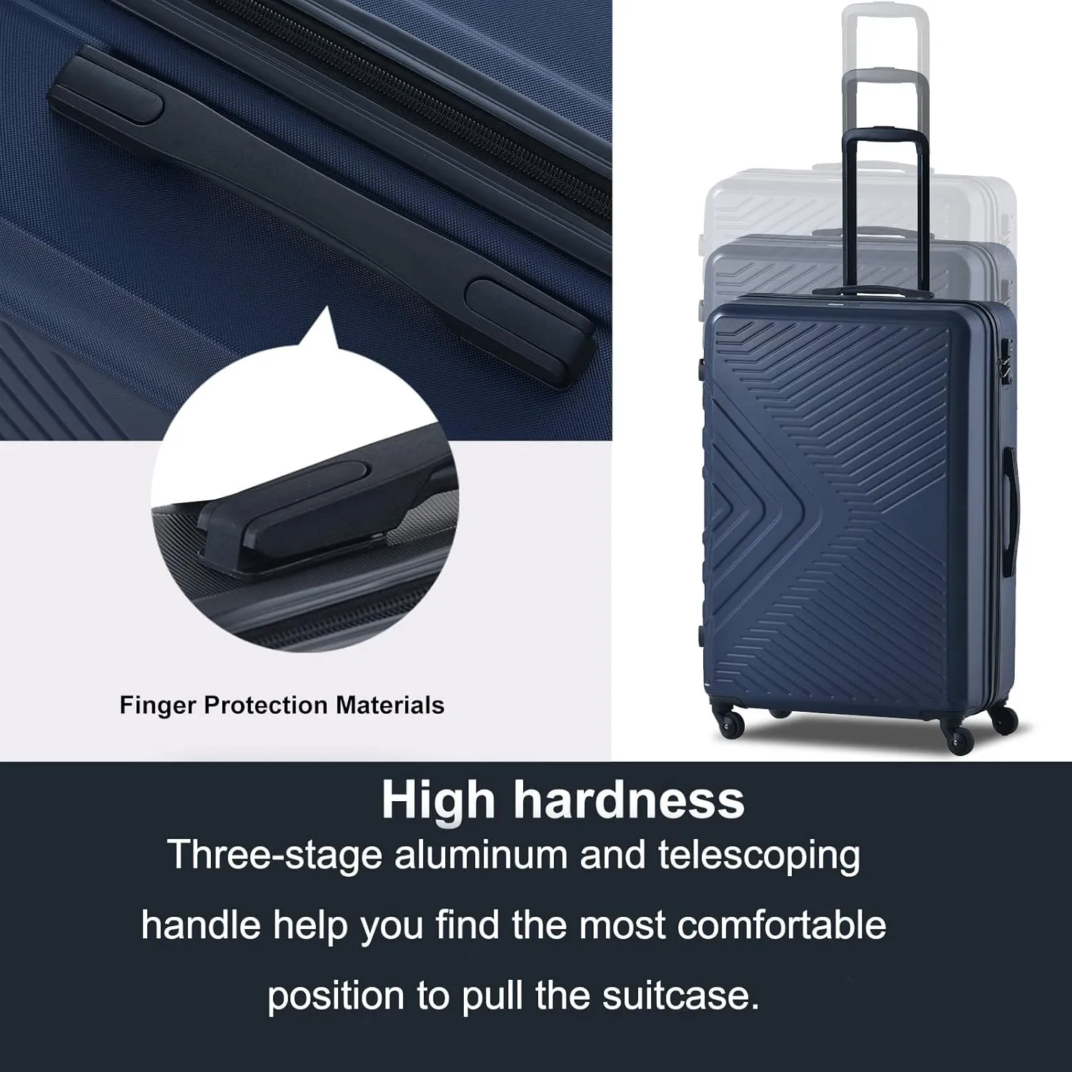 Luggage Sets Wear-Resistance Hardside Lightweight Suitcase Double Spinner Wheels, TSA Lock,Two Hooks, Scratch-resistant Carry-on,3 Piece Set(20inch 24inch 28inch) (Blue-65)