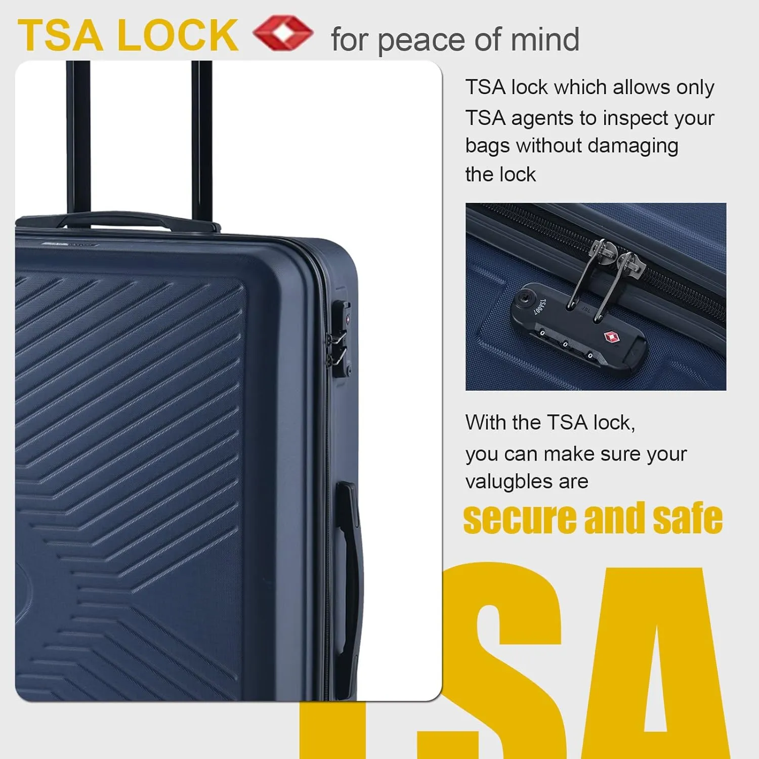 Luggage Sets Wear-Resistance Hardside Lightweight Suitcase Double Spinner Wheels, TSA Lock,Two Hooks, Scratch-resistant Carry-on,3 Piece Set(20inch 24inch 28inch) (Blue-65)