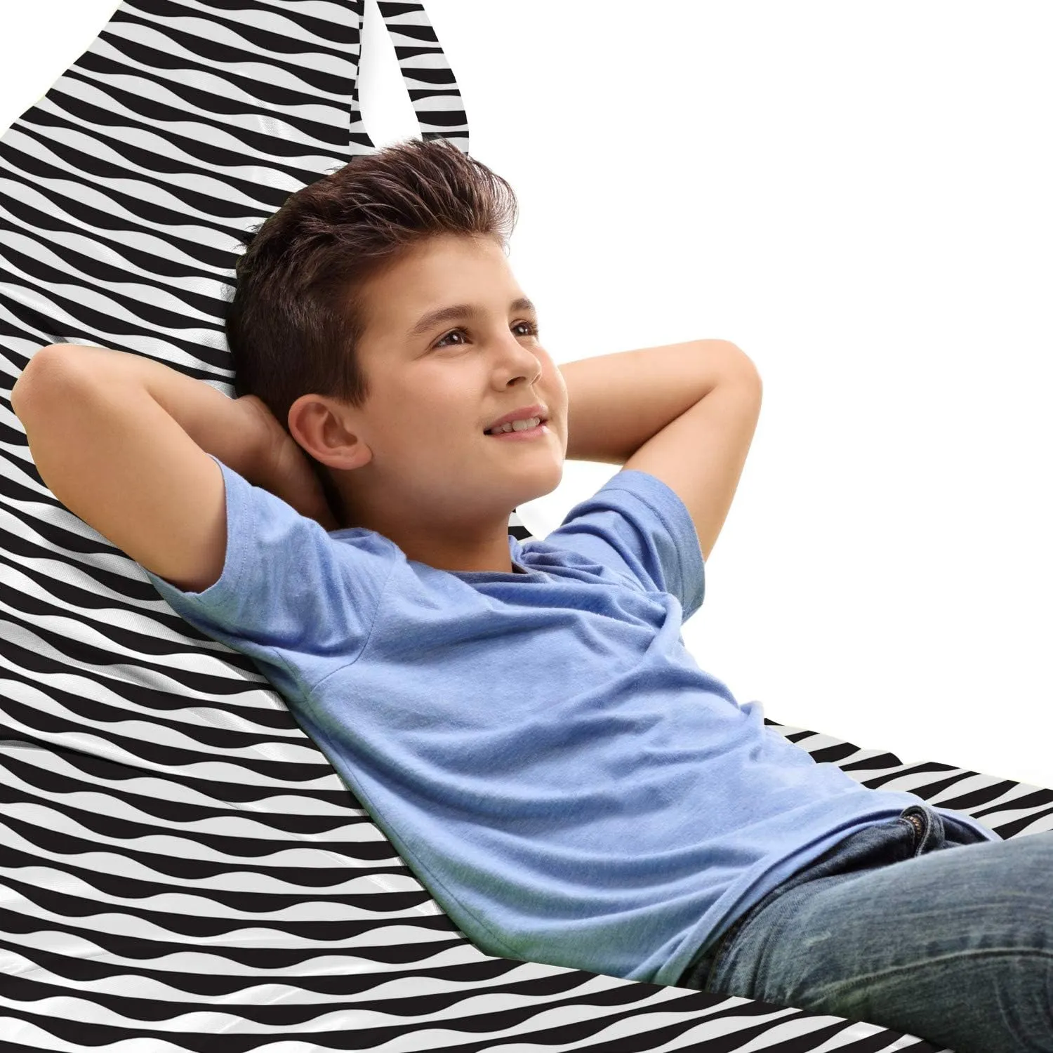 Lunarable Abstract Lounger Chair Bag, Minimalist Waves Flowing in Contrast Tones Rhythm Modern Contours, High Capacity Storage with Handle Container, Lounger Size, Charcoal Grey and White