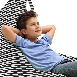 Lunarable Abstract Lounger Chair Bag, Minimalist Waves Flowing in Contrast Tones Rhythm Modern Contours, High Capacity Storage with Handle Container, Lounger Size, Charcoal Grey and White