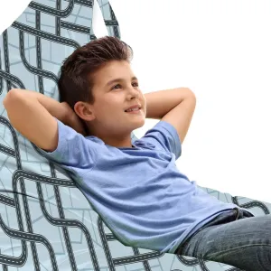 Lunarable Abstract Map Lounger Chair Bag, Repeating Top View Dark Slate Toned Crossroads and Junctions Bird's Eye Style, High Capacity Storage with Handle Container, Lounger Size, Pale Blue