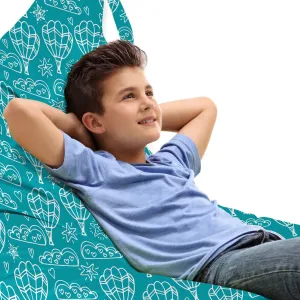 Lunarable Adventure Lounger Chair Bag, Repetitive Hot Air Balloons Hearts Clouds Stars Holiday Travel Sketch, High Capacity Storage with Handle Container, Lounger Size, Off White and Teal