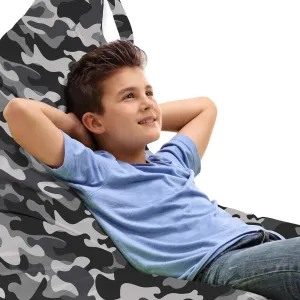 Lunarable Camo Print Lounger Chair Bag, Grayscale Abstract Camouflage Demonstration Repetition of Stains, High Capacity Storage with Handle Container, Lounger Size, Dark Green and Pale Grey